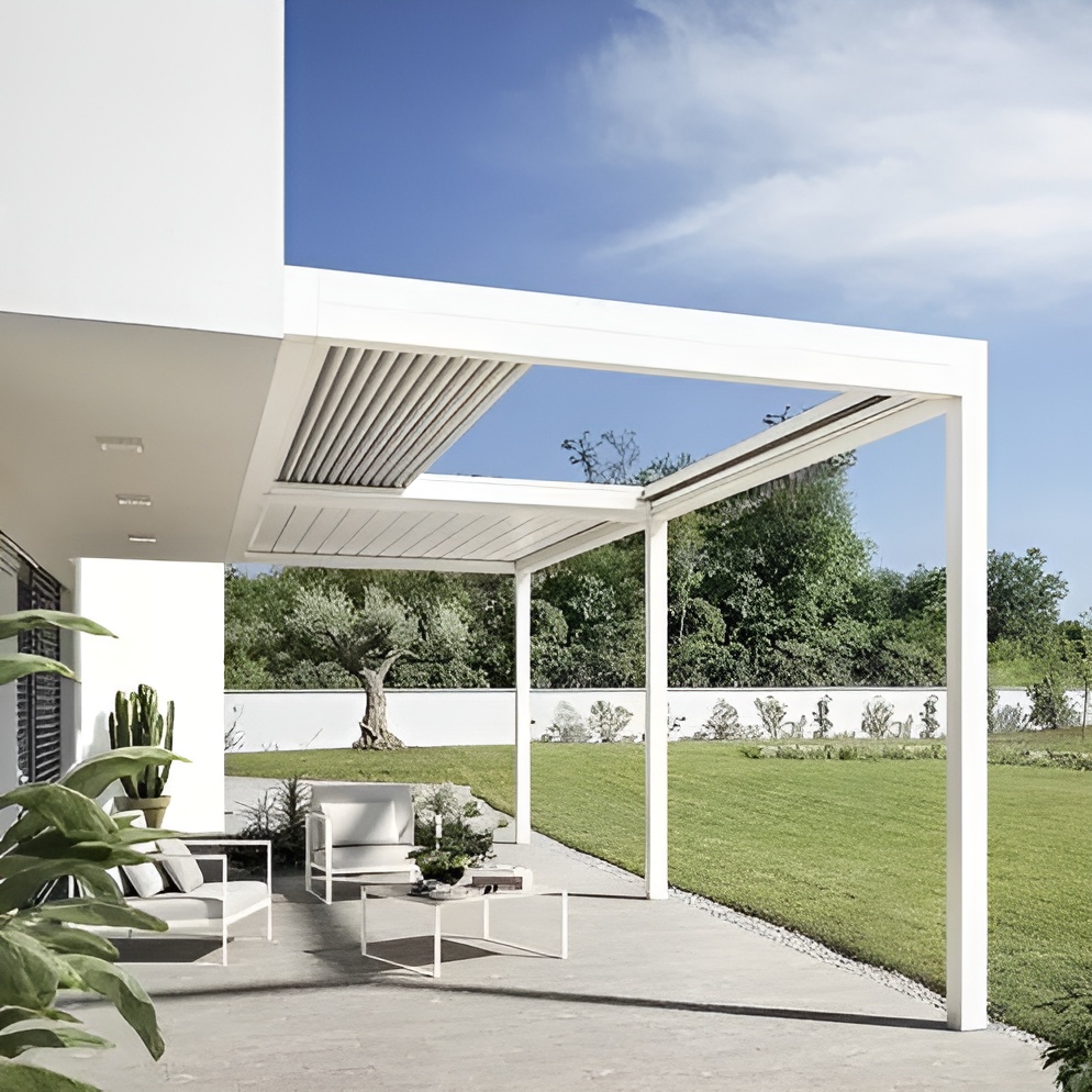 Pergola &agrave; lamelles r&eacute;tract&eacute;es